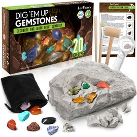 LotFancy Excavation Set for Children, 20 Real Gemstones, Experiment Set for Children from 8 9 10 Years, Gift for Boys and Girls