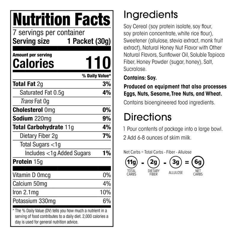 WonderSlim Protein Cereal, Honey Nut, Low Sugar, Gluten Free, Keto