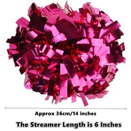Gbateri Pack of 2 Metallic 6 Inch Cheerleading Pom Poms, Cheerleader Pom Poms with Baton Handle, Cheer Pom Pom Cheerleading Poms for School Spirit Sports Games Dance Cheering Girls Adults(Hot Pink)