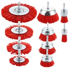 DAJAVE Pack of 10 Nylon Brush Sanding Brushes Drill with 1/4 Inch Hex Shank Grinding Attachment, 10 Sizes Nylon Drill Brush Set for Removal, Sanding Brush Set