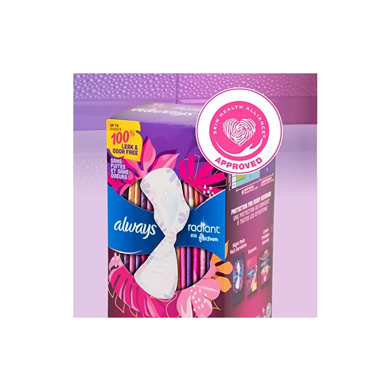 Always Radiant Feminine Pads for Women, Size 3 Extra Heavy,