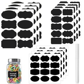 180pcs Reusable Chalkboard Labels,Blackboard Stickers with Chalk Marker,Waterproof Label Stickers for Storage Bins Jars,Assorted Shapes in 3 Sizes
