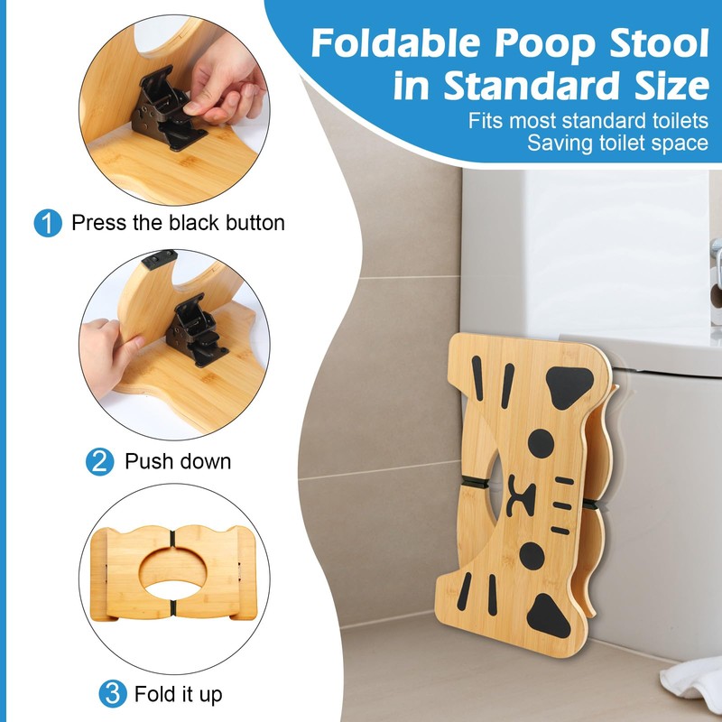 Bamboo Toilet Stool Foldable, 7 in Poop Stool for Bathroom,