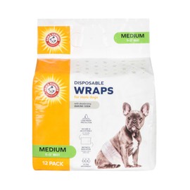 Arm & Hammer Medium Male Dog Wraps, Disposable Belly Band Diapers with Baking Soda Odor Control, Super Absorbent Leak Resistant Design for Marking and Incontinence, 15-23 Inch Waist, 12 Count