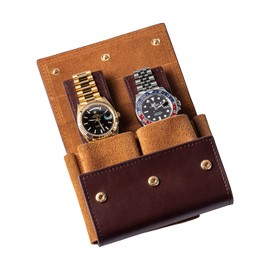 QWATCHBANDS Watch Travel Case Pouch - Genuine Leather Watch Pouches for 1 or 2 Watches - Luxury Watch Accessories in 10 Colors