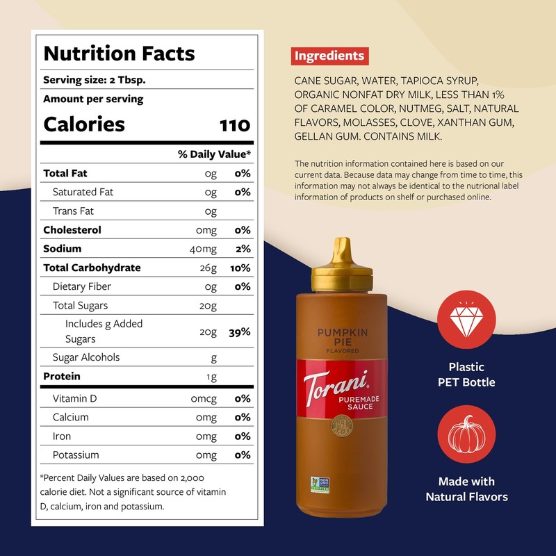 Torani Puremade Pumpkin Pie Sauce 2-Pack for Desserts and Coffeehouse