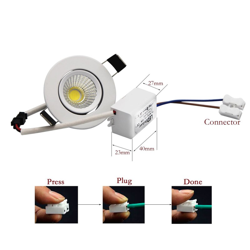 ZDPCYT Recessed Downlight 110V Dimmable 3WCOB CRI80 Spotlight Lamp Daylight