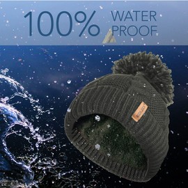 RockJock Ladies STORMACTIVE 100% Waterproof Warm Cable Knit Winter hat with Pompom and Thermal Cosy Liner-Black