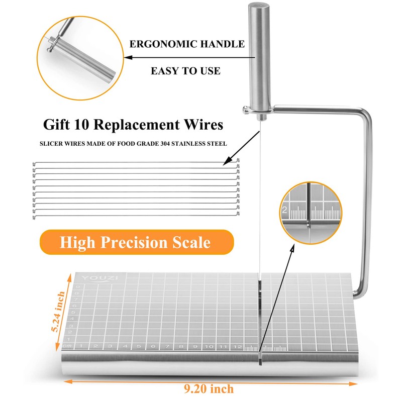 Stainless Steel Cheese Slicer with 10 Replacement Wires, Metal Cheese