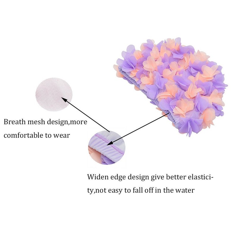 Medifier Badekappe mit Blumenmuster, Retro-Stil, für Damen, Lila und Hellrosa