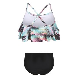 Aisyee Big Girls Two Piece Swimsuits Bikini Bathing Suit for Kids Hawaiian Swimwear Set Floral Palm Black Size 16/14-16 Years