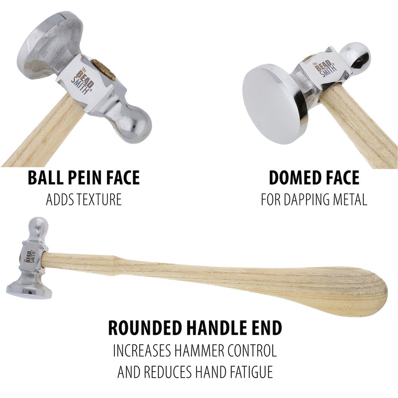 The Beadsmith Two-Sided Chasing Hammer - 10.75 Inches Wooden Handle,