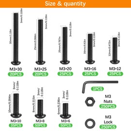 751Pcs M3 Screws Kit M3 Machine Screws and Nuts and Washers Set Assorted Alloy Steel Button Head Socket Cap Screws Nuts and Bolts Assortment Kit Metric Screw Assortment Fully Threaded