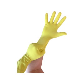 Multi Purpose Latex Gloves - Size Medium - Yellow Disposable Household - 12 Inch Length - SIX Pairs (12 Gloves) - Life Guard - Individually Wrapped - Cleaning - Disinfecting