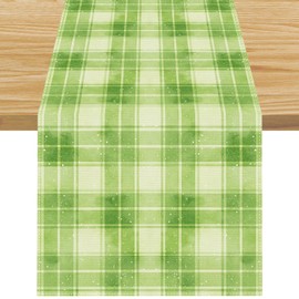 Linen Green Buffalo Check Plaid Table Runner 72 Inches Long Spring Summer Fall Autumn Easter Decorations and Supplies for Home Kitchen Dining Room Table