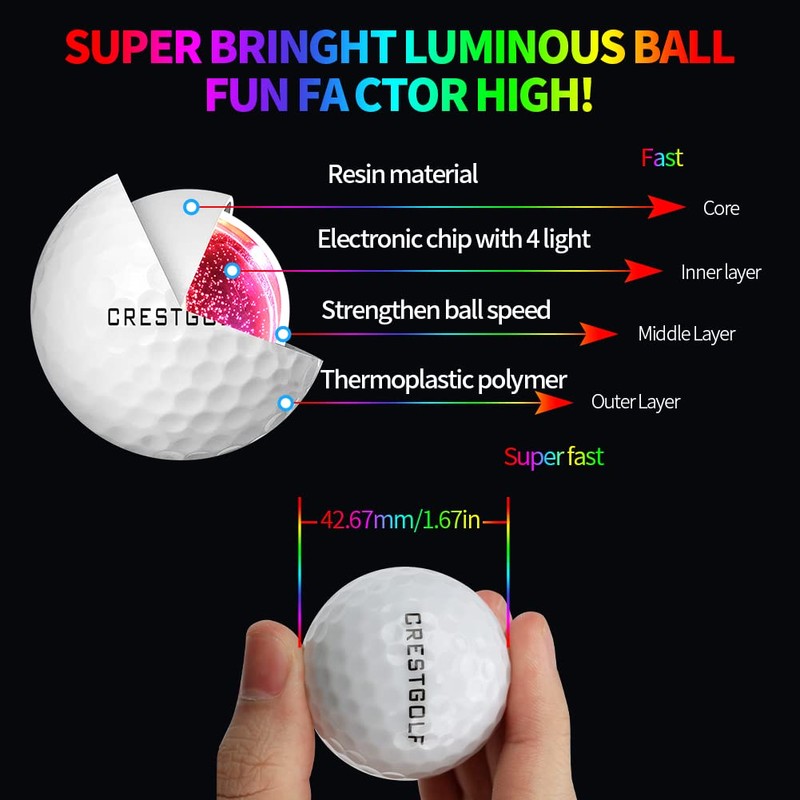 CRESTGOLF Glow Golf Balls for Night Golf Balls Very Bright