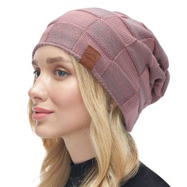 Runmeihe Womens Winter Fleece Knit Slouchy Beanie Hat Ladies Warm Ski Hats & Caps (UK, Alpha, One Size, Pink)