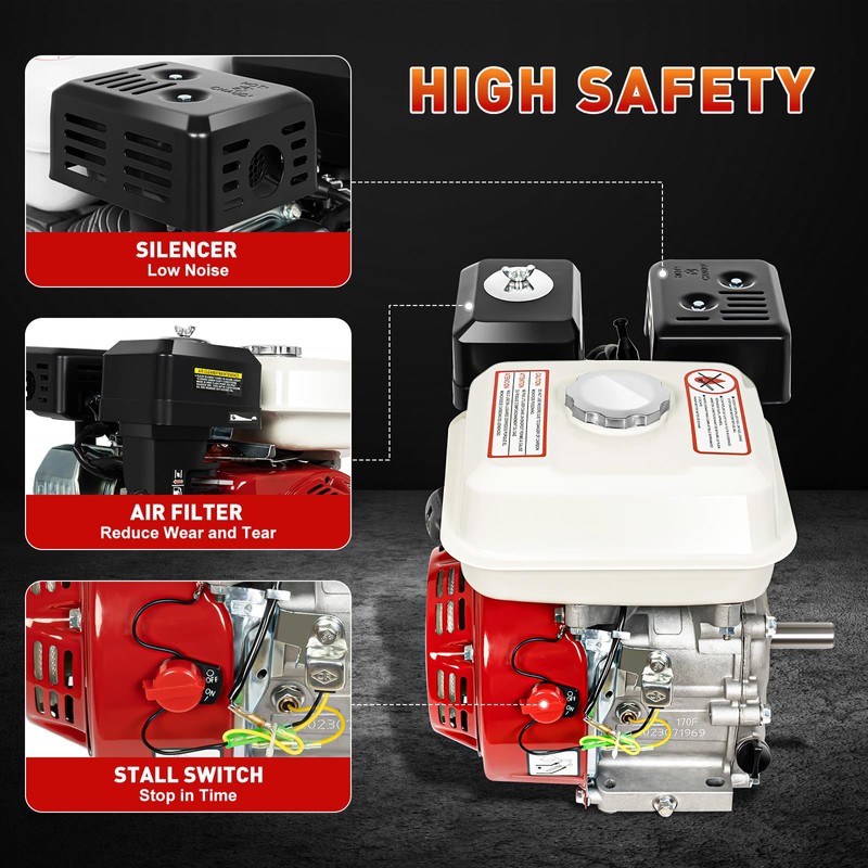 Ringmaster 6.5HP 200CC Gas Engine Horizontal Shaft Motor, 4-Stroke OHV