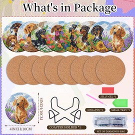 Dachshund Diamond Art Coasters - Cute Dog Diamond Painting Coasters Kit for Adult, 3D Rhinestone Gem Art Small DIY Crafts Kit for Women