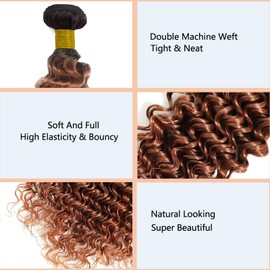 1B/30 Human Hair Bundles Deep Wave Bundles Human Hair 18 20 22Inch 3 Bundles Human Hair Deep Wave Human Hair Bundles Ombre Brown Bundles Human Hair Double Weft Hair Extensions(1B/30-DP-18 20 22)
