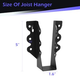 16 Pcs 2x6 Joist Hangers, for Rafter Hurricane Ties Joist Hangers, Black Powder-Coated , Tie Brackets for Floor Deck and Ceiling Trusses