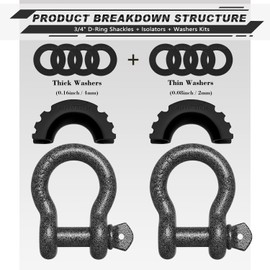 AUTMATCH D Ring Shackle 3/4" Shackles (2 Pack) 41,887Ibs Break Strength, Clevis Shackle with 7/8" Screw Pin and Shackle Isolator Washers Kit for Tow Strap Winch Off Road Vehicle Recovery, Grainstone