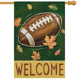 Heyfibro Fall Football Welcome Garden Flag 28 x 40 Inch Vertical Double Sided Burlap, Autumn Leaves Yard Flags for Yard Thanksgiving Holiday Outside Outdoor Seasonal Decoration(ONLY FLAG)