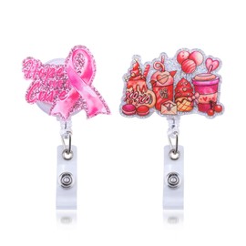 SNOMEL 2 Pieces Dessert & Ribbon Nurse Badge Reel, Pink Cute Work Badge Clip Retractable, Name Tag ID Card Holder Alligator Clip Accessories for Office School Hospital Doctor Teacher Worker