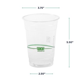 ECO PRODUCTS GreenStripe Clear Compostable 16oz PLA Plastic Cups, Pack of 50, Disposable Renewable Plant-Based Cold Cups, For Cold Drinks & Snacks, BPI Certified, ASTM Compliant.