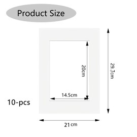 Pack of 10 Passepartout, Passepartout Cardboard 14.5 x 20 cm, White Passepartou Interior for Pictures, Art Prints, Photos, Passepartout, A4, Outer Dimensions: 21 x 29.7 cm