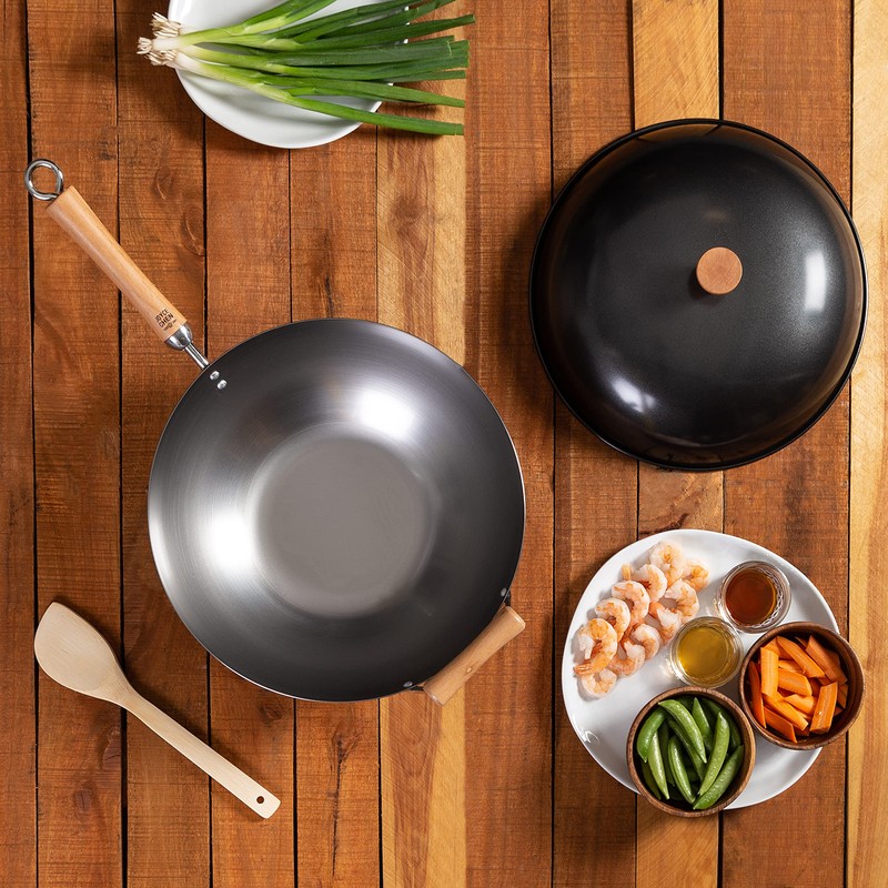 JOYCE CHEN Classic Series 14-Inch Uncoated Carbon Steel Wok Set