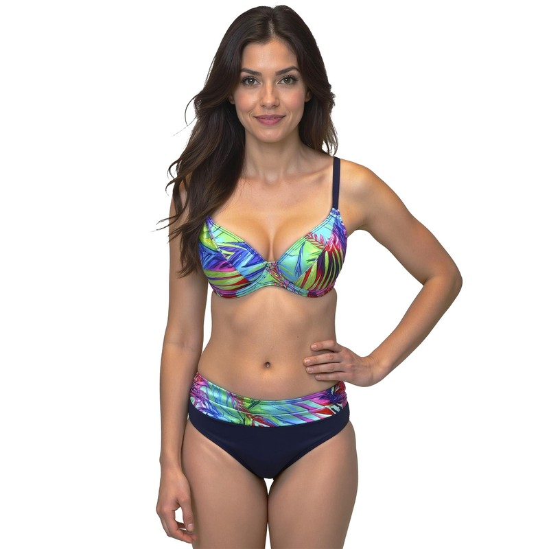 VIVISENCE Bikini Top Padded with Underwire Adjustable Straps Tropical Pattern