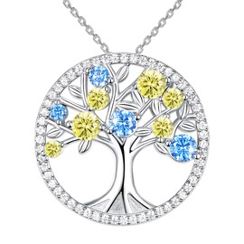 JUZICHEN Tree of Life Necklace for Women, 925 Sterling Silver Necklace for Women, Green Cubic Zirconia, Tree of Life Necklace, Hypoallergenic, with Gift Box, for Women, Men, S925 silver