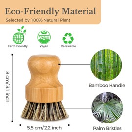 WVSAFV Natural Bamboo Brush, Harden Cleaning Brush, Vegetable Brush, Scrub Brush, Kitchen Dish Brush, Dish Scrubber for Cleaning Pans, Pots and Sink (4P Palm Bristles)
