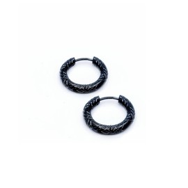 BIYONGDE Minimalist Black Grooved Circle Huggie Hinged Hoop Earrings Stainless Steel Men Women Fashion Cool