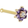 Solid 14k Yellow Gold Purple and Clear Cubic Zirconia Flower