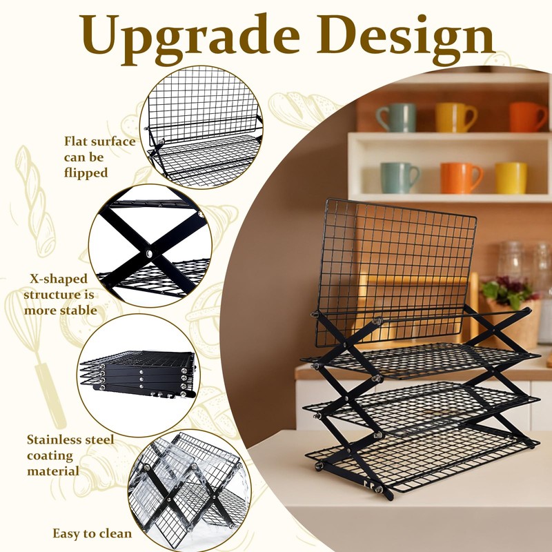 4 Tier Collapsible Cooling Rack, Adjustable Stackable Stainless Steel Baking