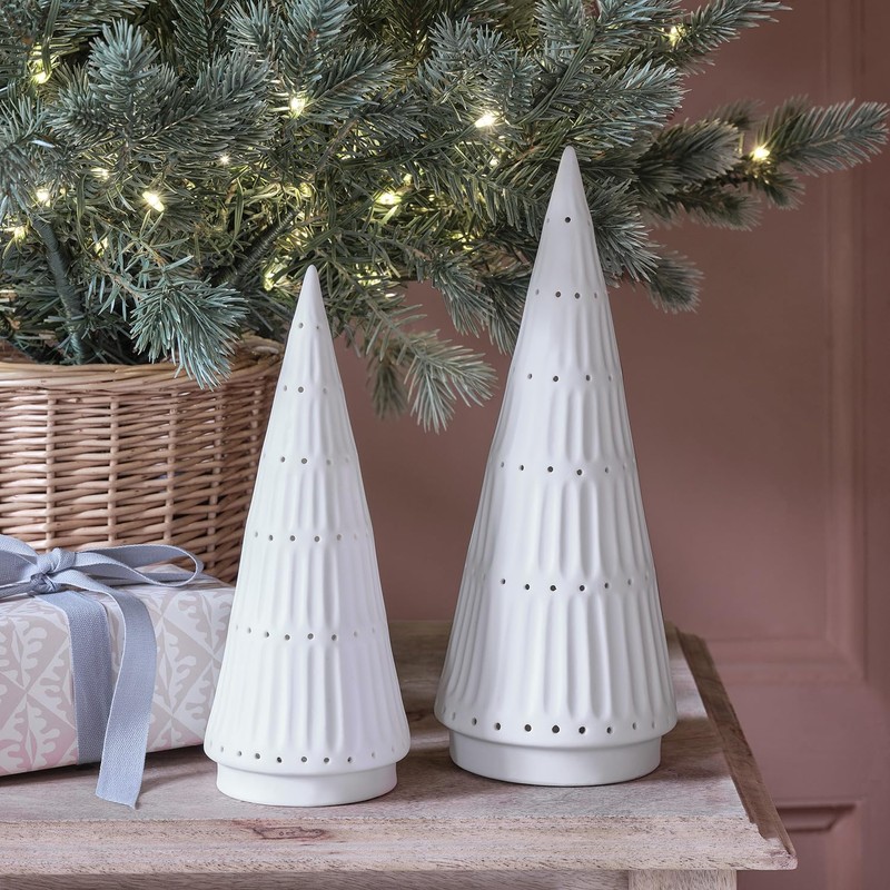 Lights4fun Set of 2 Indoor White Ceramic Light Up LED