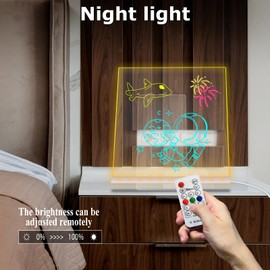 Creative LED Drawing Board Message Board 7 Color Change Light Up Dry Erase Board with Remote Control Auto-Off Brightness Adjustable USB Light 7.95×7.83 Inch Whiteboard Desktop Bedside Lamp for Kid