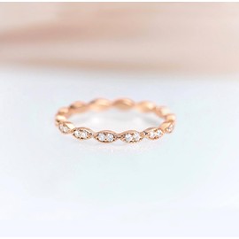 TIGRADE Eternity Ring Oval Milgrain Cubic Zirconia Anniversary Stacking Ring CZ Wedding Band for Women Size 3-12, Rose Gold, Size 7.5