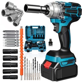 1/2" Cordless Impact Wrench,3-In-1 High Torque Impact Gun With 2x 3000mah Li-Ion Battery,5 Impact Sockets,8 Drills,10 Screws And Tool Case,Impact Tools For Car Lug Nuts:_500N.m Impact Wrench set