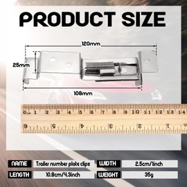 Pendant Number Plate Clips 2 Pieces Number Plate Spring-Loaded Holder Stainless Steel Number Plate Holder Car Number Plate Clips for Motorcycles Car Caravans, 4.25 Inches in Depth