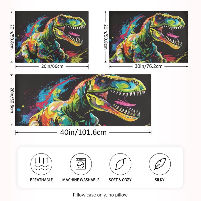 FENOCHE T-rex Dinosaur Tyrannosaurus Watercolor Satin Pillowcase Soft Silky Pillow