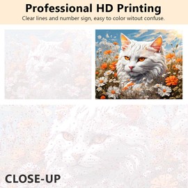 TISHIRON Paint by Number for Adults Cat Paint by Number Kits Animal Adults' Paint-by-Number Kits Cat in The Grass Full of Flowers Paint by Number DIY Paint by Numbers Craft Kits, 16x20Inch