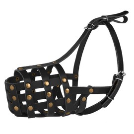 MUROM Leather Dog Muzzle German Shepherd Adjustable Breathable Doberman Dalmatian Setter Basket Medium Large Breeds Black Brown Red Green (Black, Medium)