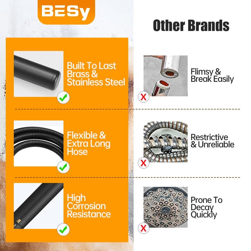 BESy Black Brass 2 In 1 Function Handheld Shower Head