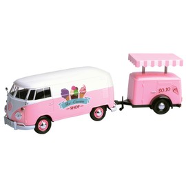 Volkswagen 3A3099303A Model Car Ice Cream Truck VW T1 Bulli Toy Car Miniature, Pink/White, Scale 1:24
