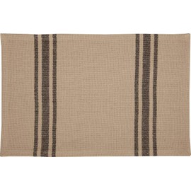 Mill House Stripe Black Placemats, Set of 4, Farmhouse Primitive Grain Sack Stripe Fabric Place Mats, Beige & Black