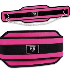 MT Weight Training Dip Belt with Heavy Duty Steel Chain for Pull-ups, Chin-ups belt dip belt Pro Training Equipment - Color: Pink and Black, Size: One Size