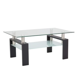 Depointer Life Glass Coffee Table, Rectangle Coffee Table for Living Room Modern Side Coffee Table with Lower Shelf,Perfect for Living Room Conversation Leisure Occasions, Metal Leg,Black